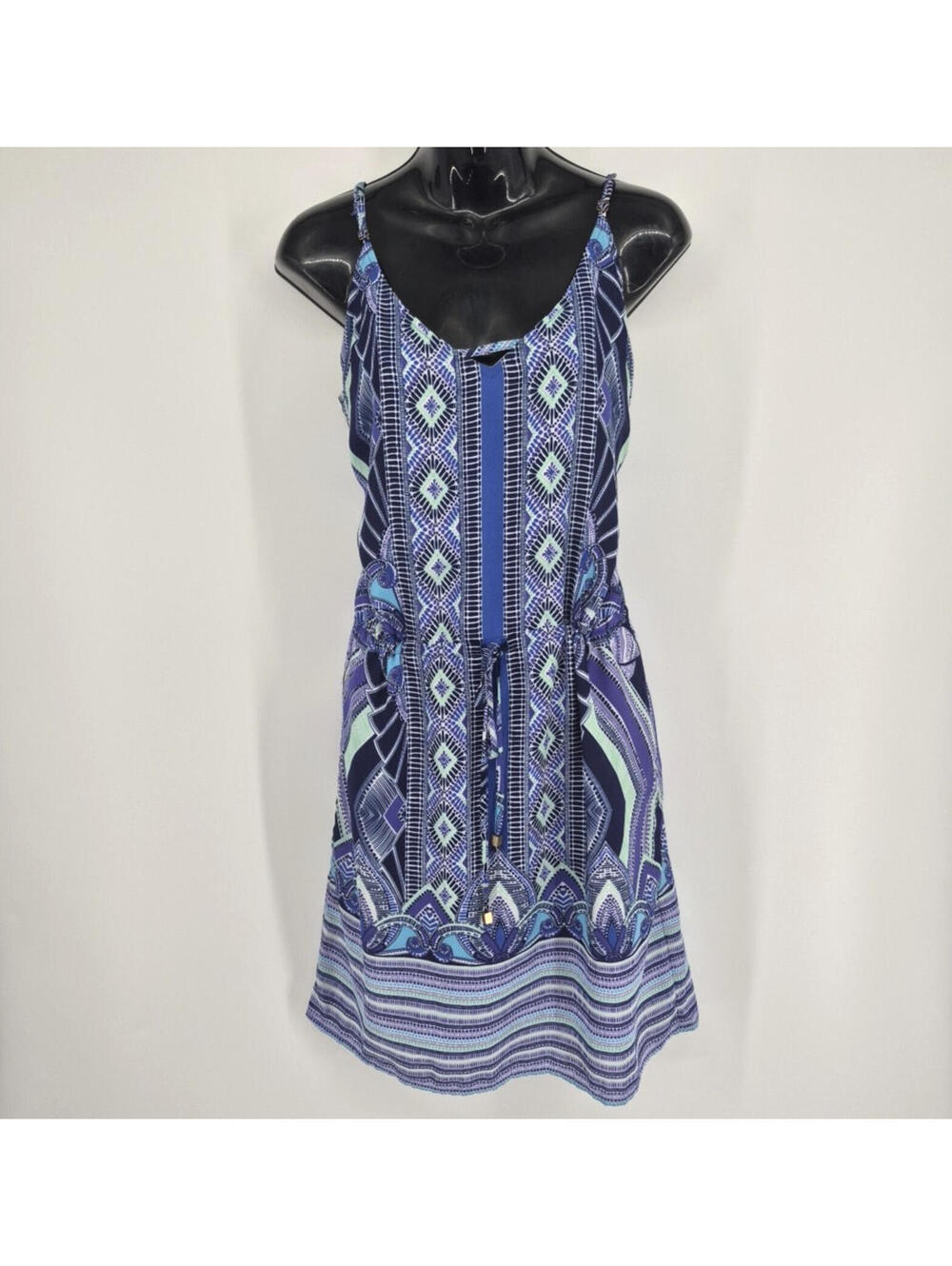 Mercer & Madison Sundress Blue Geometric Pattern Tie Waist Women's Size 4
